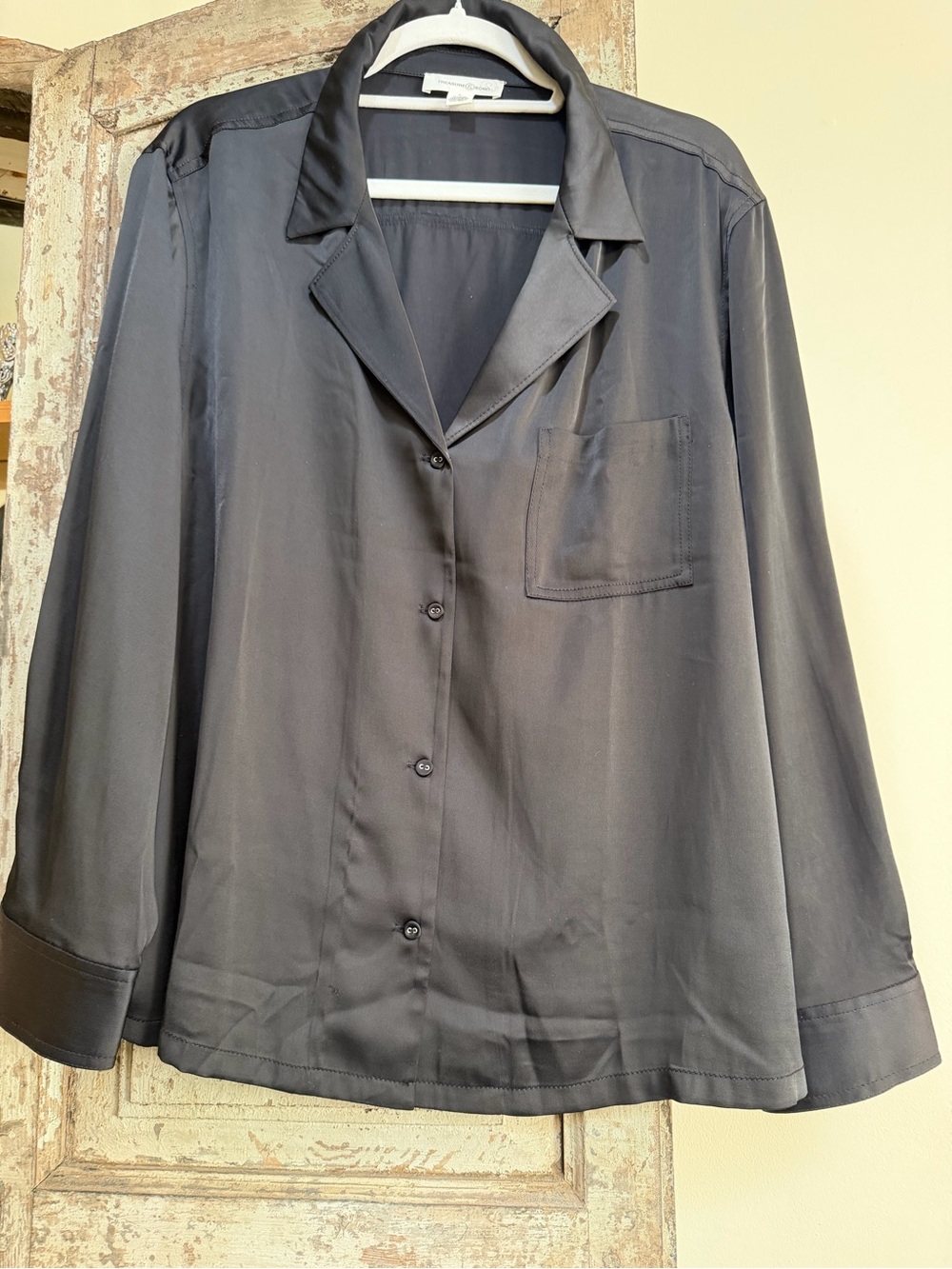 Treasure & Bond Black Satin Shirt oversized pajama style